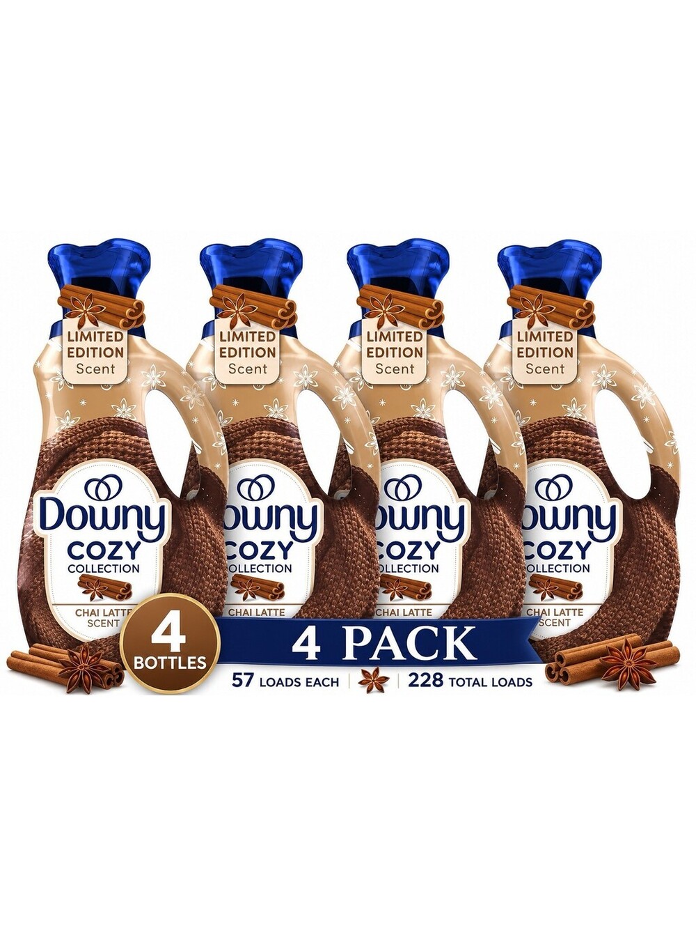 Downy Cozy Collection Chai Latte Fabric Softener 228 Total Loads 4 Pack LE